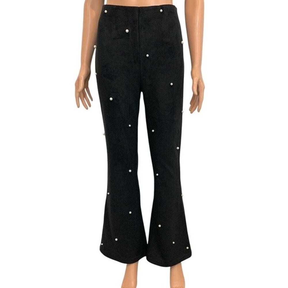 Sweet Rain medium suede pearl embellished flare leg pull on pant P2 3404